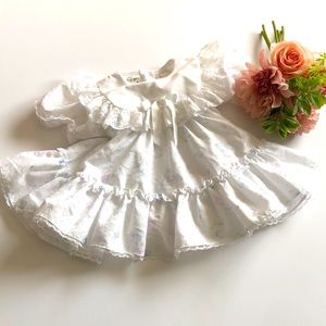 MiniWorld White Dress Lillies 18Month Vintage Mini World Fluffy Dress 1980s